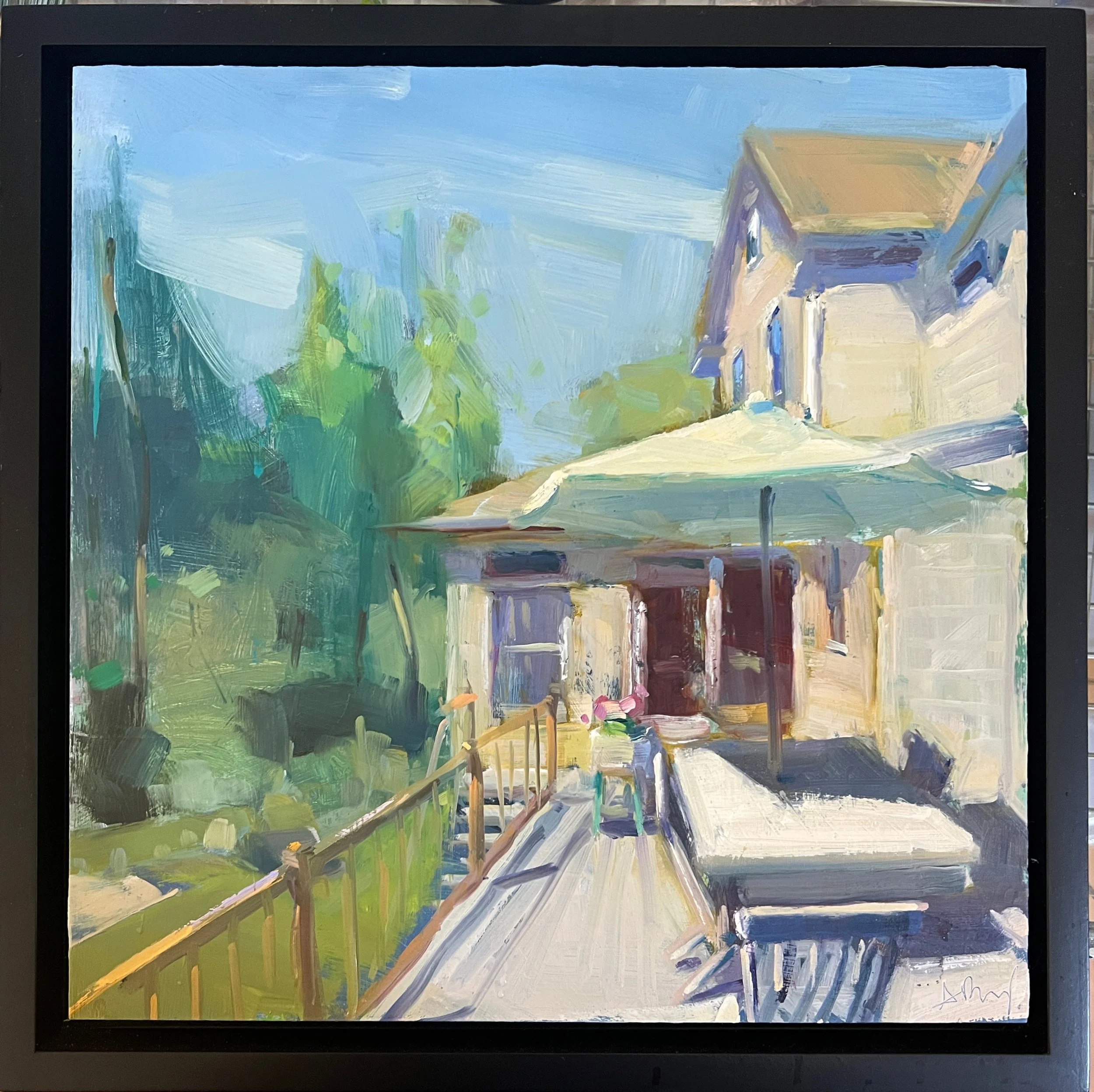 南澤りえ作 『バイオレットローズの夕べ』 SM／oil on glass Sunflowers on the Window Ledge, 8